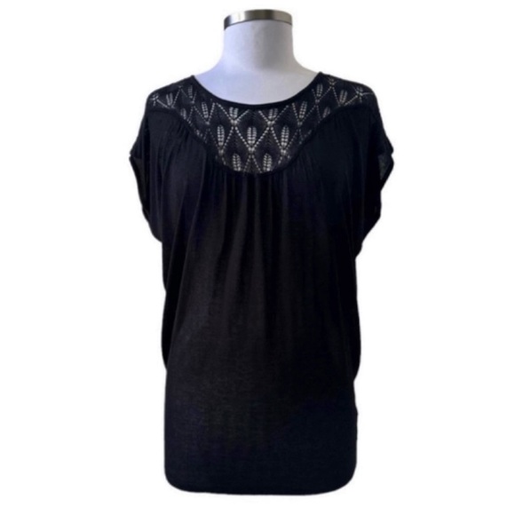 Bebe Black Short Sleeve Pointelle Knit Sweater Size Small - Picture 1 of 8